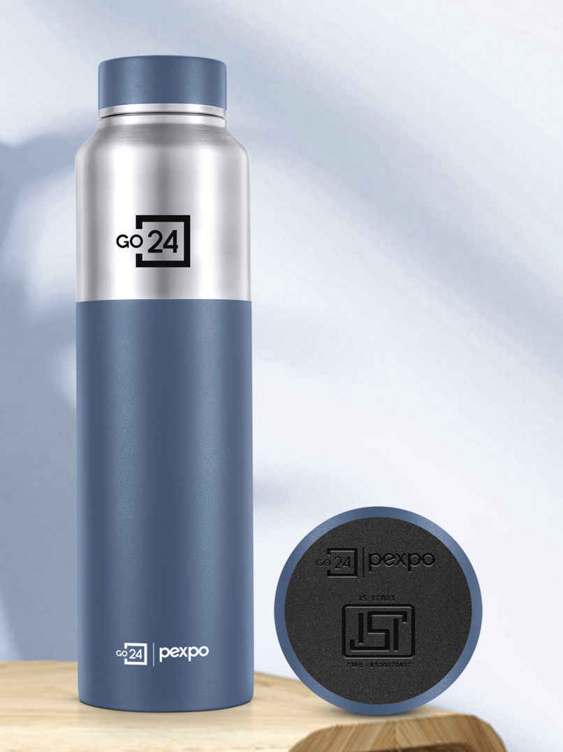 Pexpo Crown Stainless Steel Sports | Fridge Water Bottle | Silver-Denim Blue Pexpo Crown Stainless Steel Sports | Fridge Water Bottle | Silver-Denim Blue