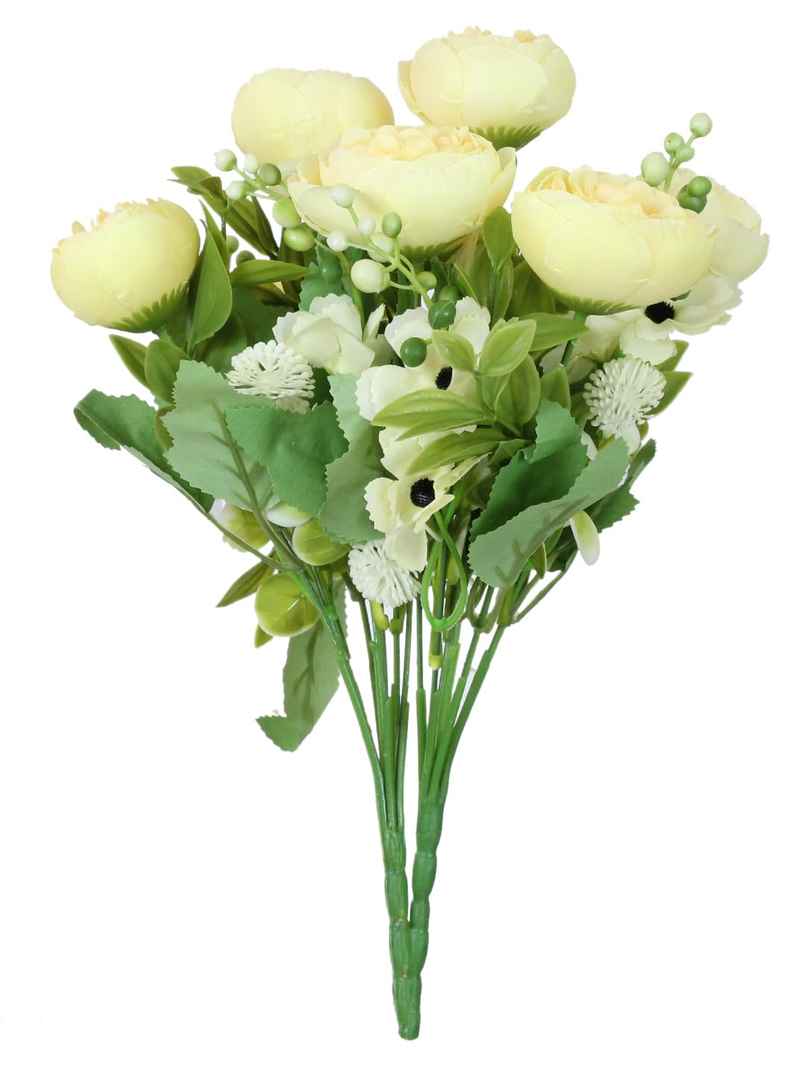 TIED RIBBONS Artificial Rose Peony Flowers Bunch Sticks for Decoration | Yellow