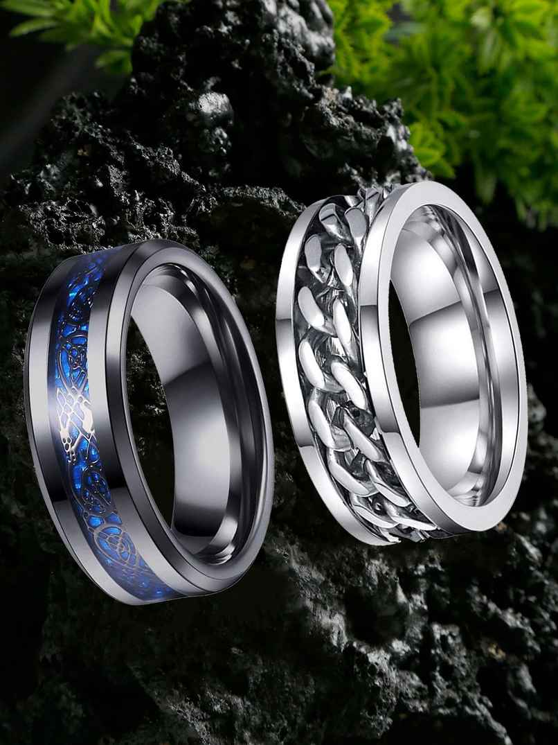 YouBella Silver Plated Stainless Steel Ring Combo Jewellery for Men (YBRG - 20112)