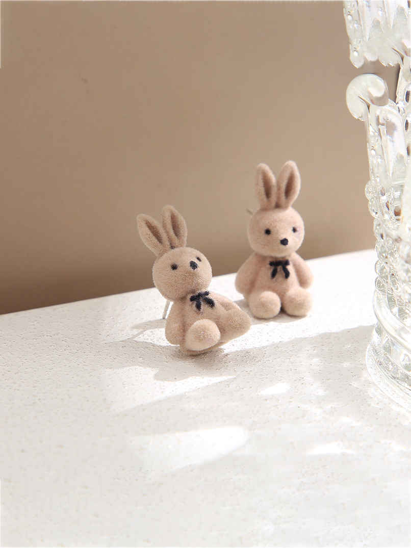 Yellow Chimes Light Brown Rabbit Soft Cloth Stud Earrings for Women