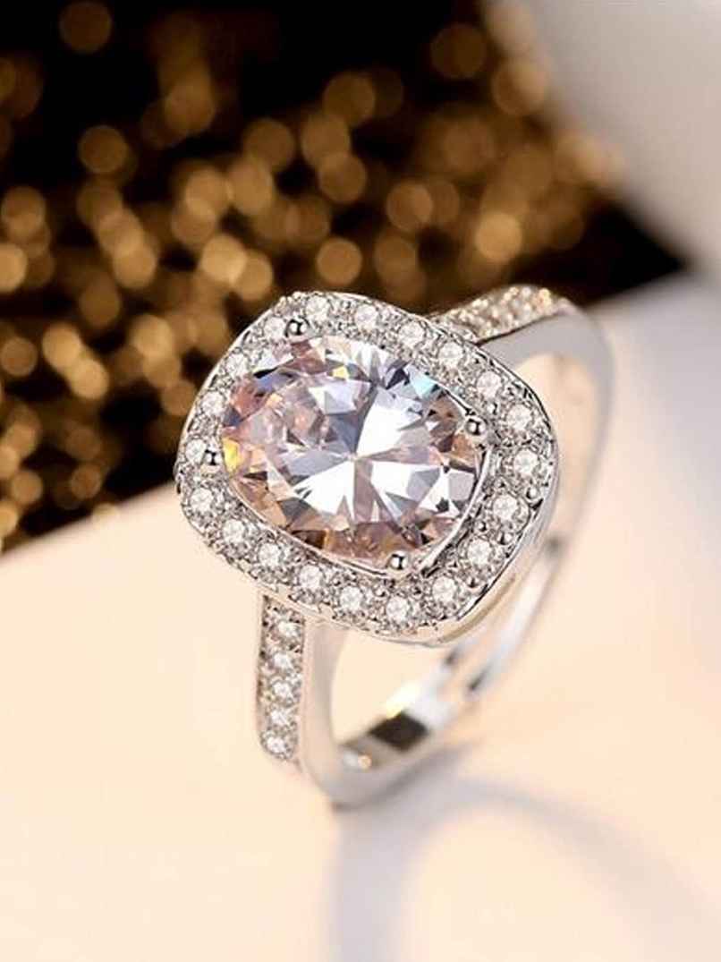 YouBella Solitaire Crystal Jewellery Silver Plated Ring for Women (YBRG - 20019)