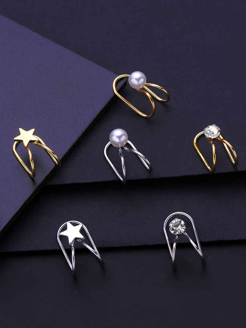 Yellow Chimes Gold-Toned Contemporary Studs Ear Cuffs Yellow Chimes Gold-Toned Contemporary Studs Ear Cuffs