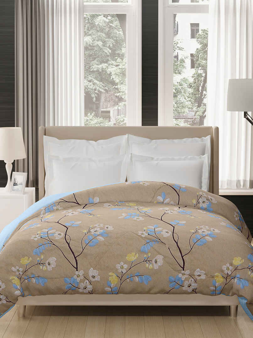 STATUS Reversible Floral Printed Comforter |Beige, Blue - 215 cm x 220 cm STATUS Reversible Floral Printed Comforter |Beige, Blue - 215 cm x 220 cm