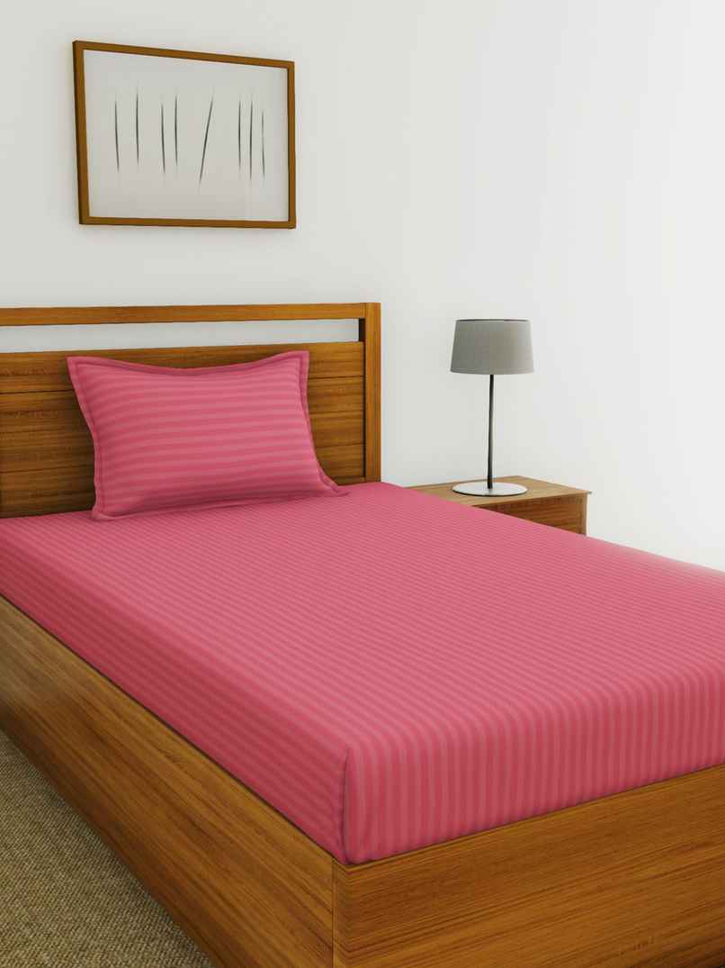 BIANCA Super Soft 100% Egyptian Cotton Satin Stripe Single Bedsheet with Pillow Cover | Coral