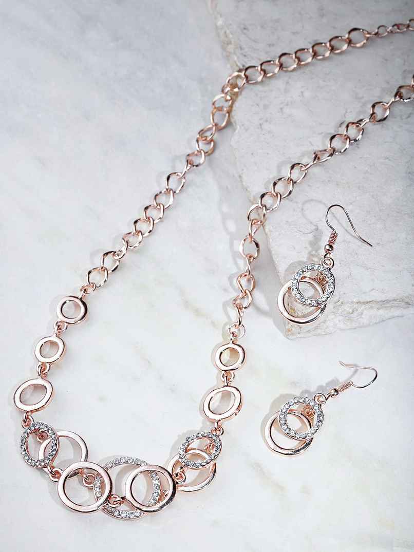 YouBella Rose Gold-Plated Stone-Studded Jewellery Set (YBNK - 5746)