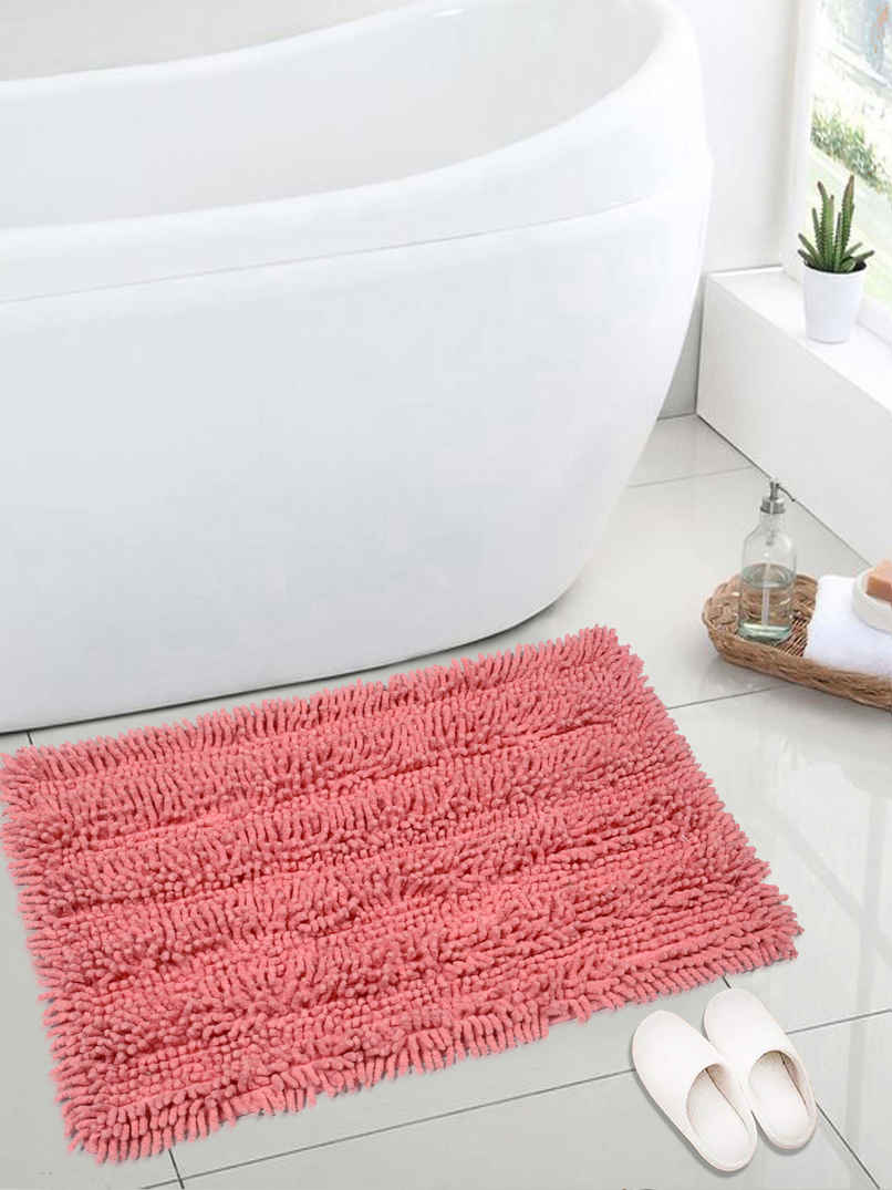 Saral Home Cotton Anti-Slip Water Absorbent Bath Mat | Light Pink - 40 x 60 cm