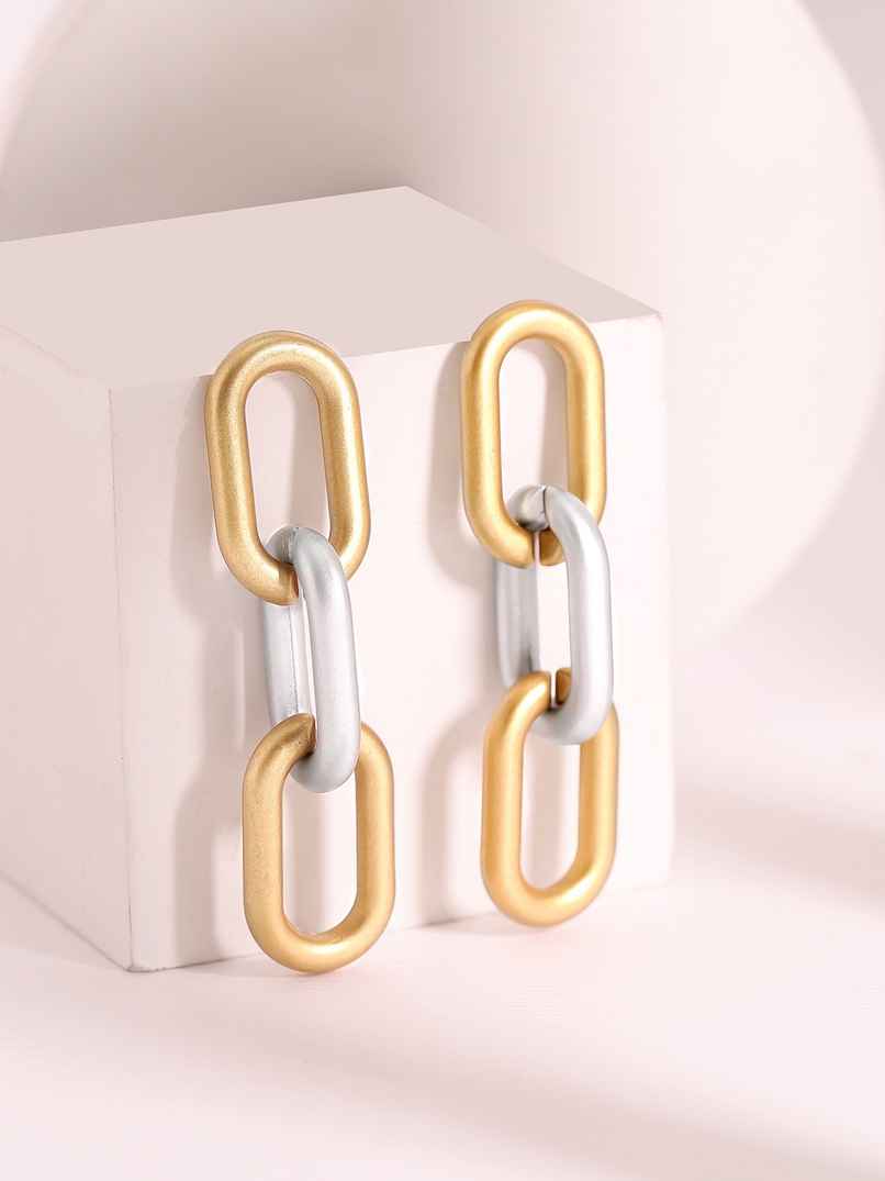 Rubans Gold & Silver Toned Geometric Drop Earrings