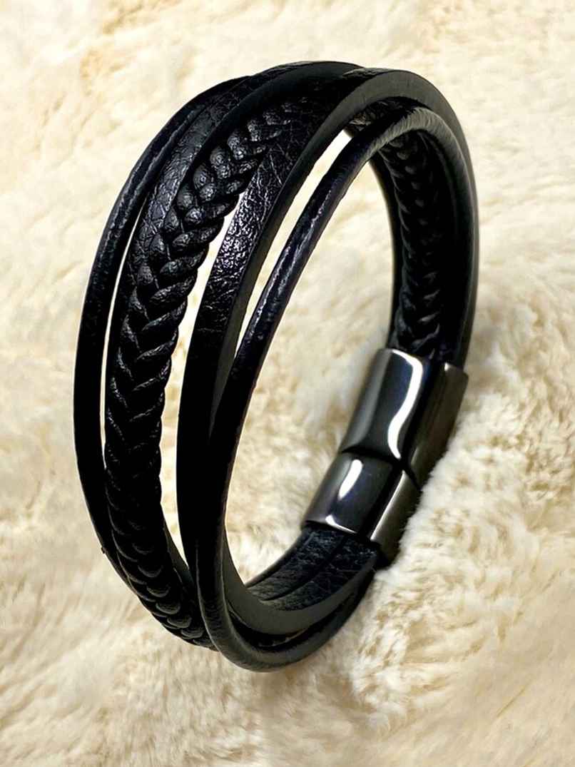 YouBella Bracelets for Men and Boys Black Leather Bracelet (YBBN - 92148)