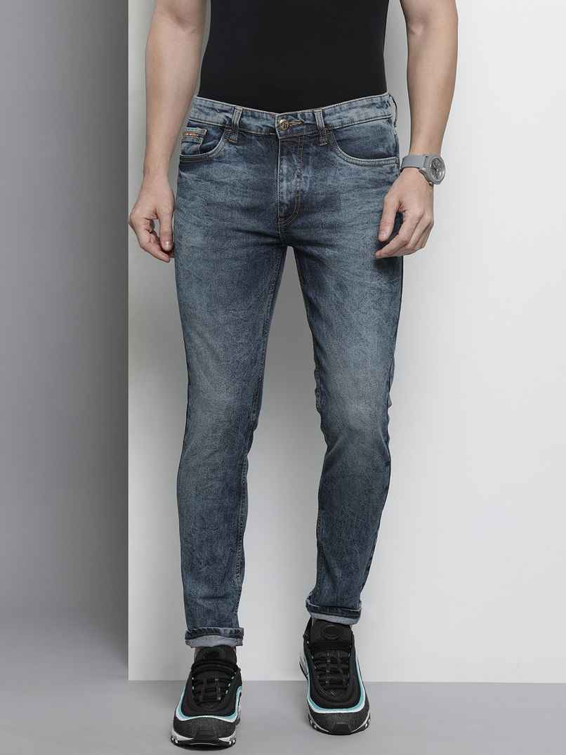 The Indian Garage Co Men's Slim Fit Badges Street Jeans | Blue - 34