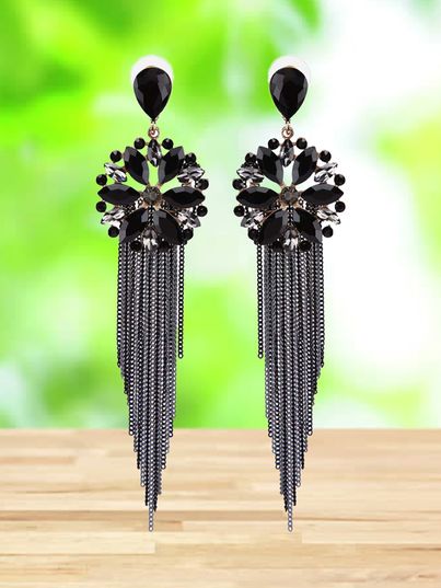 Youbella Crystal Tassel Handmade Earrings For Girls And Women (Black)(Ybear - 32836)