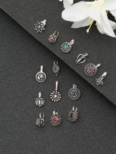 YouBella Silver Plated Alloy Nose Ring Set (YB - Nosepin - 1)