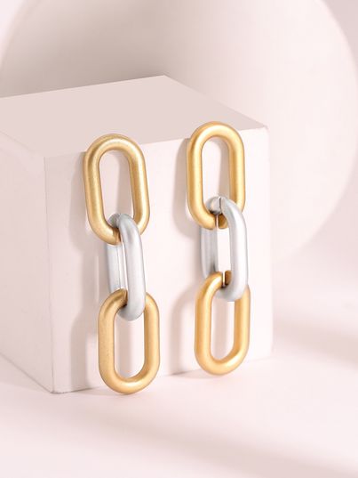 Rubans Gold & Silver Toned Geometric Drop Earrings