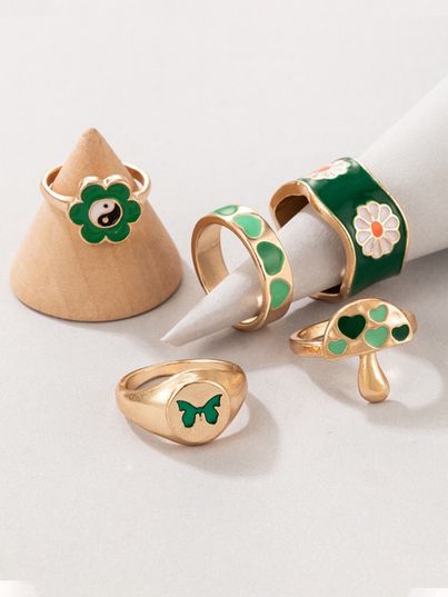 YouBella Jewellery Gold Plated Enamelled Combo of Rings for Girls and Women (YBRG - 20144)