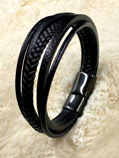 YouBella Bracelets for Men and Boys Black Leather Bracelet (YBBN - 92148)