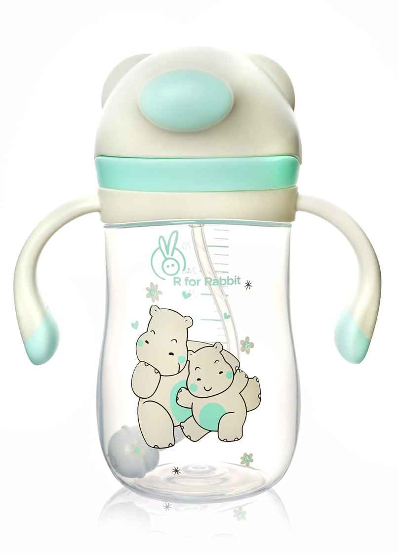 R for Rabbit Premium Hippo Baby Straw Sipper Bottle (300 ml Green)