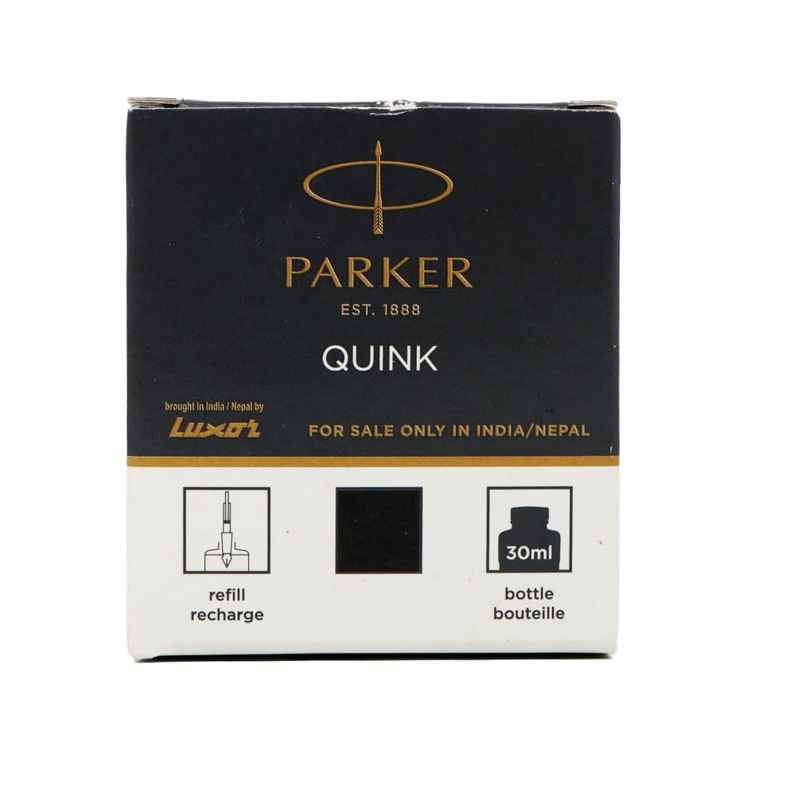 Parker Quink Ink Bottle | Black Ink - 30ml | Quick-Drying | Suitable for All Parker Fountain Pens