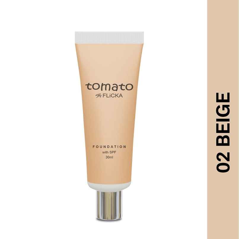 Flicka Tomato Liquid Foundation for Face Makeup | 02 Beige Flicka Tomato Liquid Foundation for Face Makeup | 02 Beige