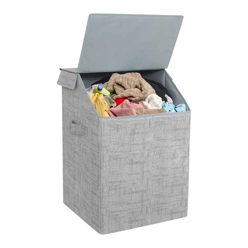 Prettykrafts 75L Laundry Square Basket Bag/Foldable/Multipurpose/Carry Handles/(Single) Jute Grey