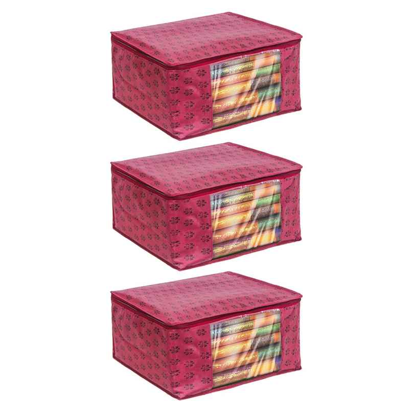 PrettyKrafts Saree Cover | Wardrobe Cloth Organizer with Zip & Transparent Front | Maroon - Big