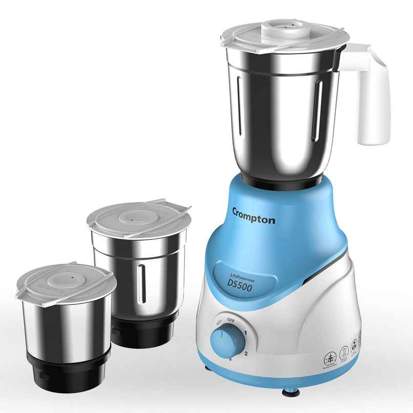 Crompton Ds 500W Mixer Grinder with Powertron Motor & Motor Vent-X Technology (3 Stainless Steel Jars, Sky Blue) Crompton Ds 500W Mixer Grinder with Powertron Motor & Motor Vent-X Technology (3 Stainless Steel Jars, Sky Blue)