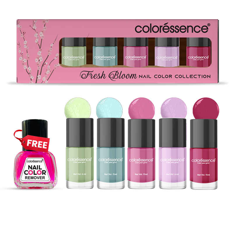 Coloressence Nail Paint Kit | Free Nail Paint Remover | Fresh Bloom | Multicolour