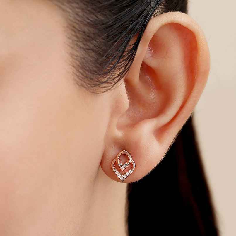Zavya Abstract CZ Rose Gold Plated 925 Sterling Silver Stud