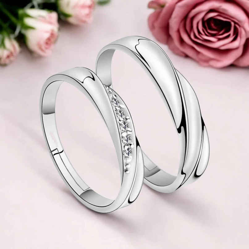 YouBella Silver Plated Heart Proposal Adjustable Couple Ring | YBRG-20322