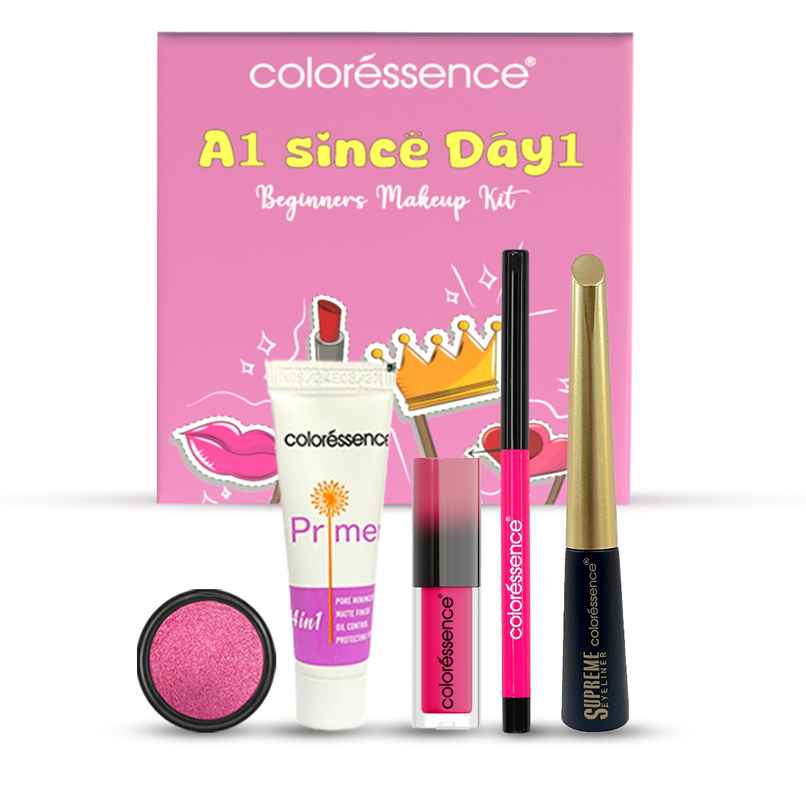 Coloressence A1 Makeup Kit 4 in 1 Primer | Liquid Lip Color | Eye Shadow | Eyeliner & Kajal Pencil