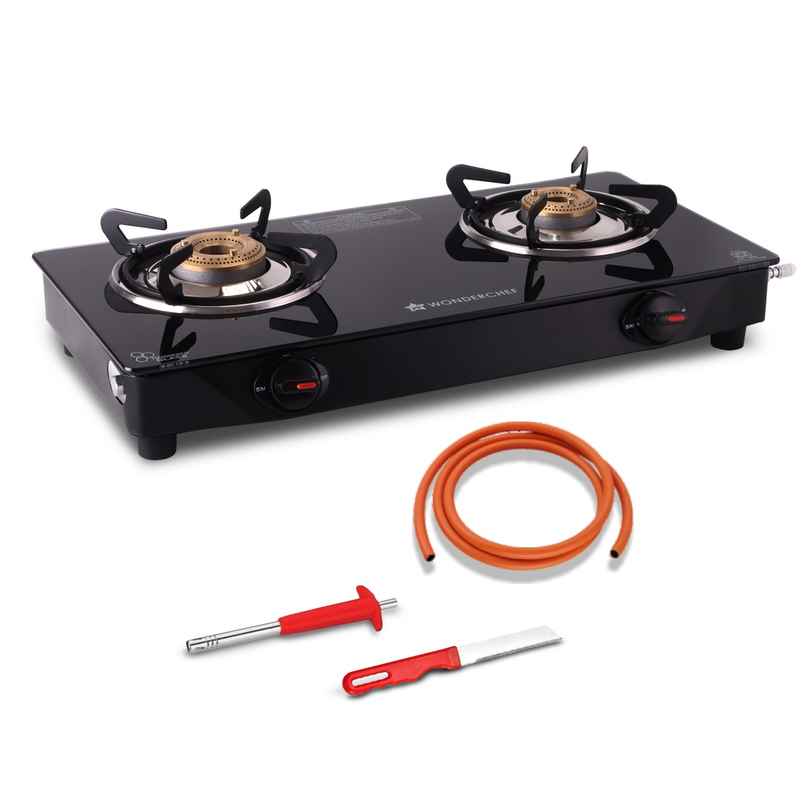 Wonderchef Zest Neo 2 Burner Glass Cooktop | Free Gas Lighter and Kitchen Knife