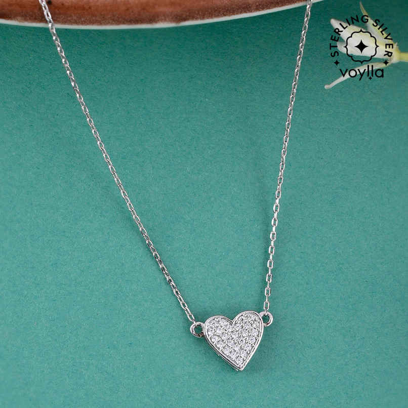 Voylla 925 Sterling Silver Cz Tiny Heart Pendant With Chain