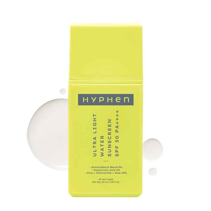 Hyphen Ultra Light Water Sunscreen SPF 50 Pa ++++ UVA-UVB & Blue Light Protection, No White Cast Hyphen Ultra Light Water Sunscreen SPF 50 Pa ++++ UVA-UVB & Blue Light Protection, No White Cast