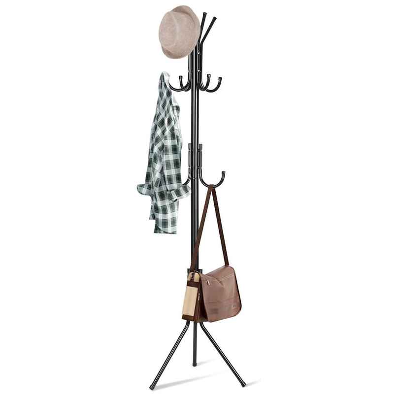 PrettyKrafts Wrought Iron Clothes Stand - 6 Hook Black Wall Rack for Entryway & Wardrobe