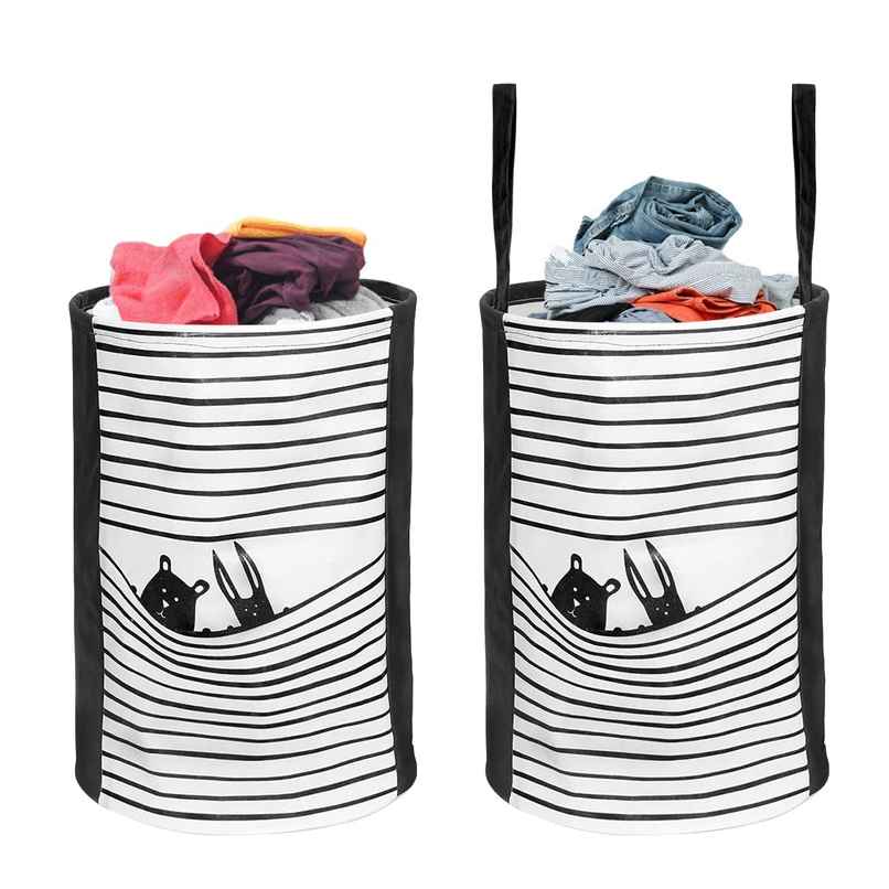 PrettyKrafts Foldable Round Laundry Baskets | Cloth Storage & Organizer Bags - Black