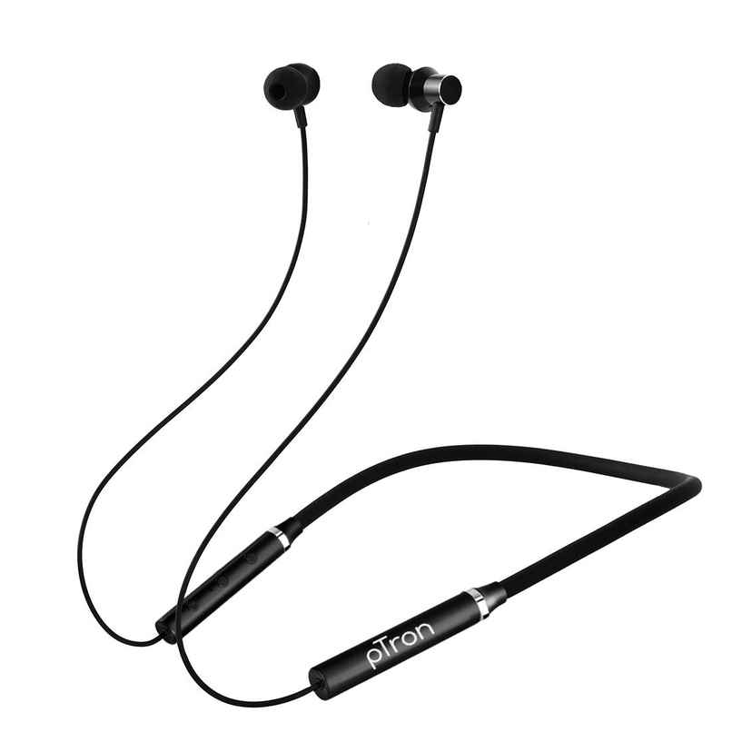 pTron Tangentbeat Bluetooth Neckband | Hd Calls | 18H Playtime | Sound Dual Device Pairing - Black