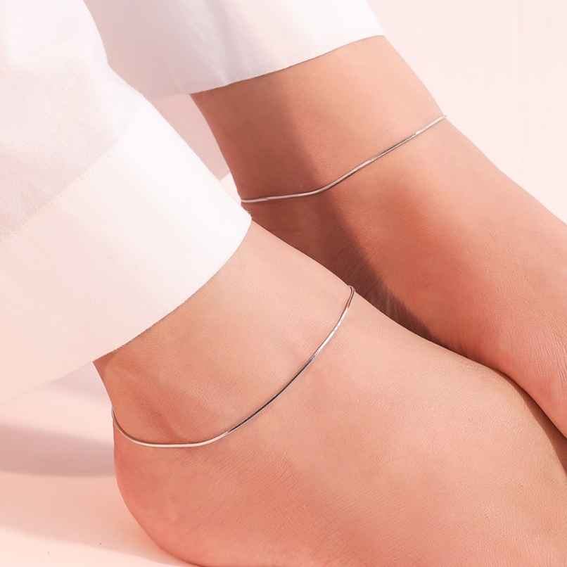 Zavya SolidRhodium Plated 925 Sterling Silver Chain Anklet - Pair