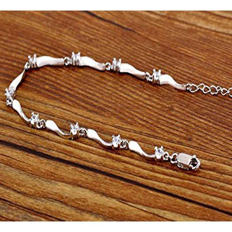 Shining Diva Fashion Aaa Crystals Silver Plated Chain Bracelet for Women and Girls | 8354b