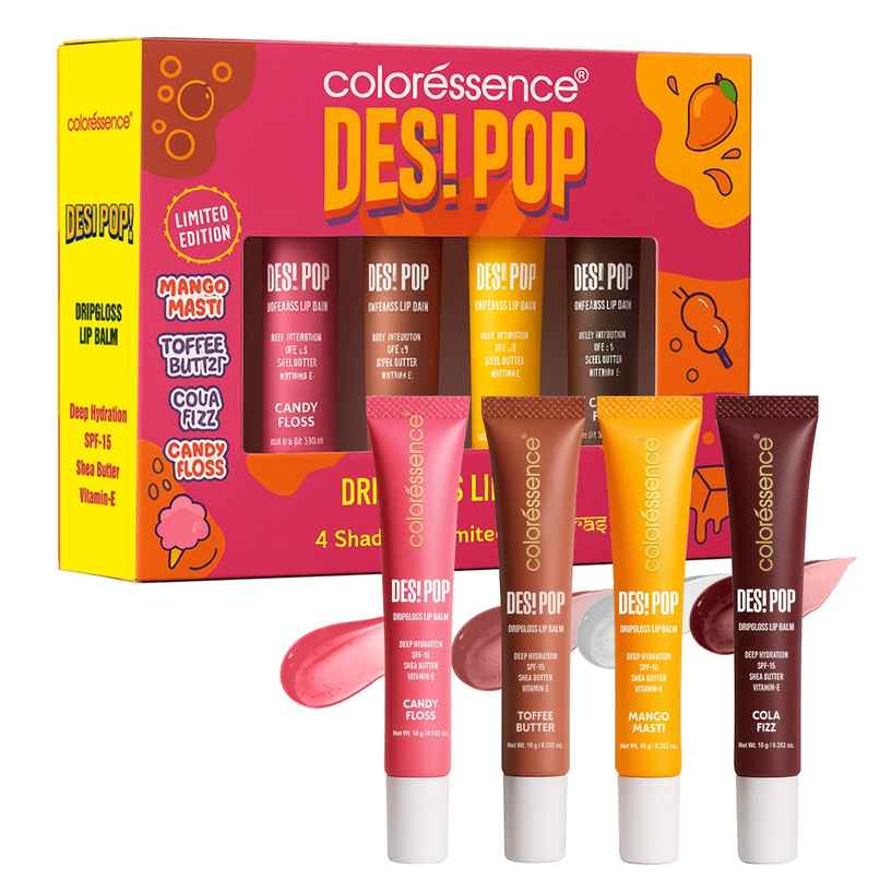 Coloressence Desi Pop Drip Gloss Lip Balm | 4 Shades | Vitamin E, Shea Butter, Coconut Oil & SPF 15