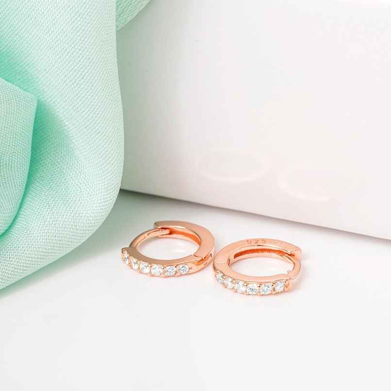 Zavya Circular CZ Rose Gold Plated 925 Sterling Silver Hoop Zavya Circular CZ Rose Gold Plated 925 Sterling Silver Hoop