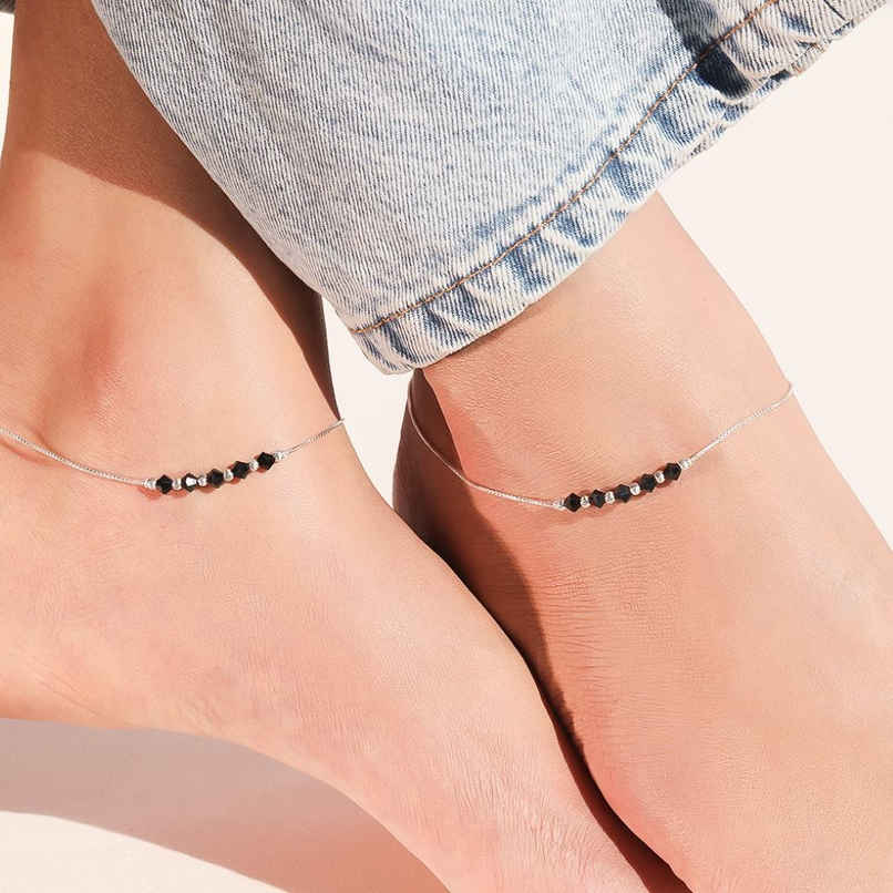 Zavya Solid Rhodium Plated 925 Sterling Silver Chain Anklet - Pair