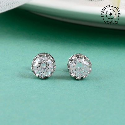Voylla 925 Sterling Silver Cz Stone Twirl Stud Earrings