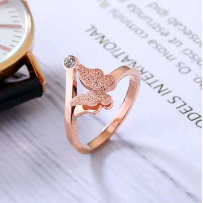 Yellow Chimes Butterfly Charm Crystal Rose Gold Ring