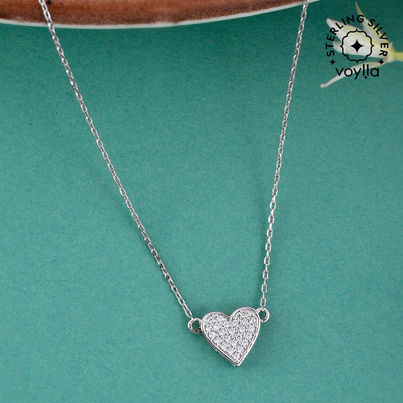 Voylla 925 Sterling Silver Cz Tiny Heart Pendant With Chain