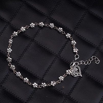 Shining Diva Fashion Oxidised Silver Floral Single Stylish Anklet for Women & Girls | 9575b