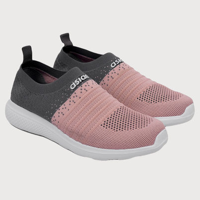 Asian Women s Elasto-02 Grey Pink Laceless Shoes | UK-4 Asian Women s Elasto-02 Grey Pink Laceless Shoes | UK-4