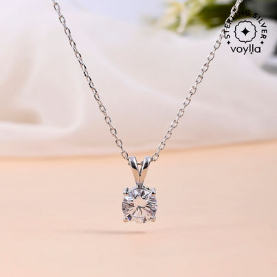 Voylla 925 Sterling Silver Cz Embedded Pendant With Chain