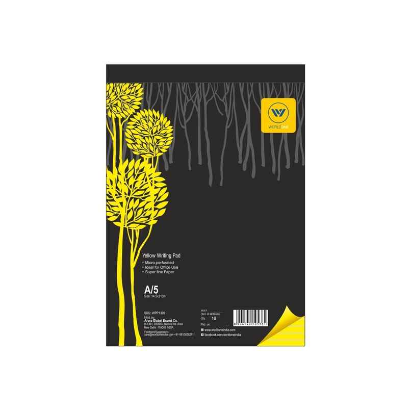 Worldone Yellow Writing Pad- A5 Size Worldone Yellow Writing Pad- A5 Size