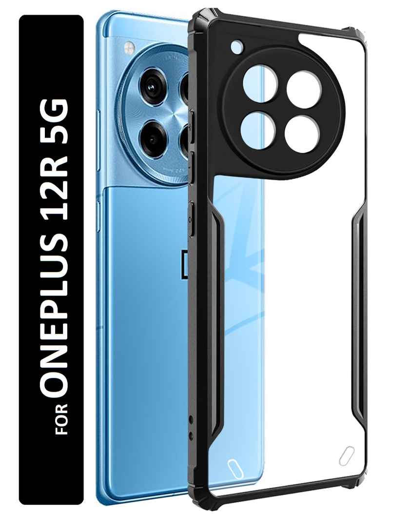 Kwine Case Oneplus 12R Back Cover - Black Bordered Transparent Case