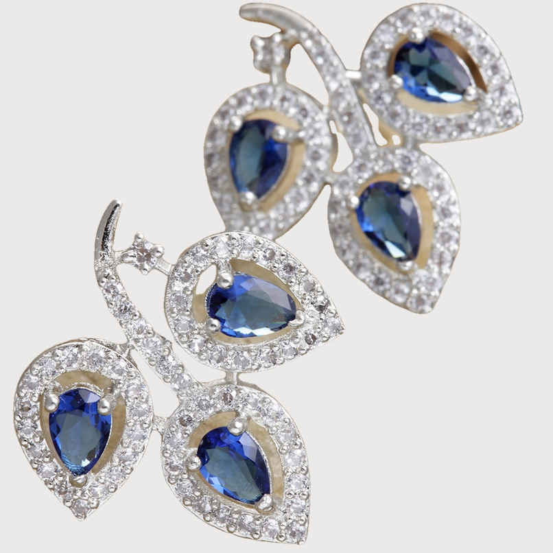 Zeneme Leaf Shaped Rhodium Plated American Diamond Stud Earring For Women & Girls