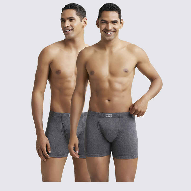 Jockey 8008 Men's Super Combed Cotton Rib Underwear Solid Boxer Brief|Concealed Waistband|PO2 | Grey-L
