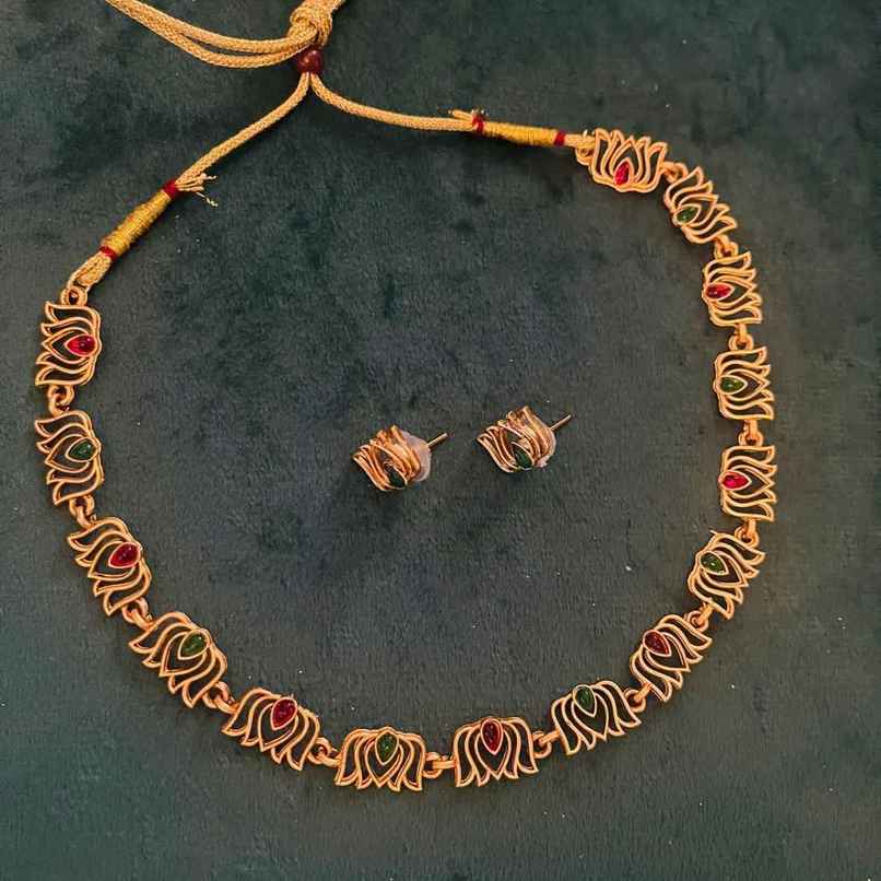 The Opal Factory Necklace Set Green & Pink Lotus Flower Necklace | Earrings | Green & Gold